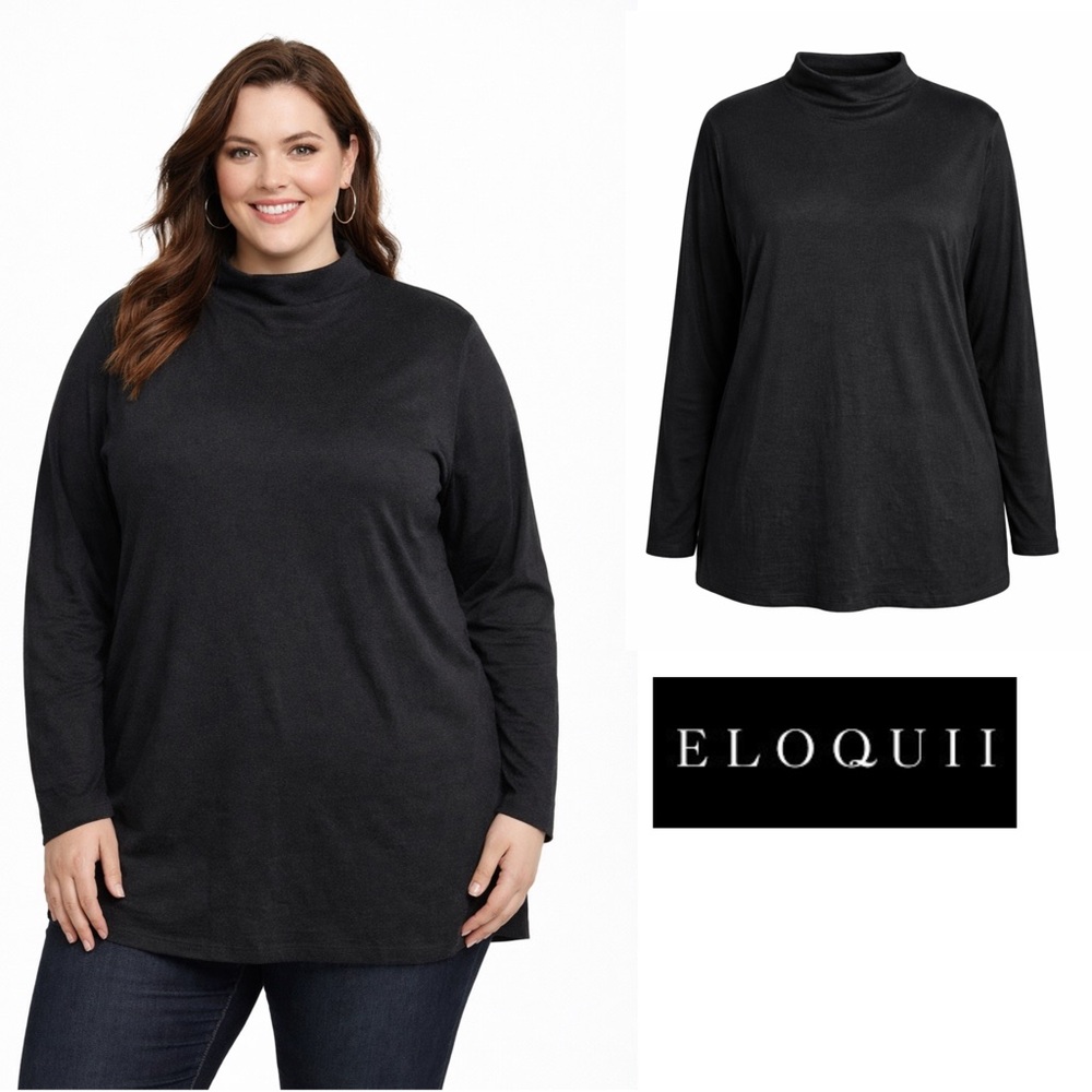 NEW Eloquii Black Mock Neck Long Sleeve Top